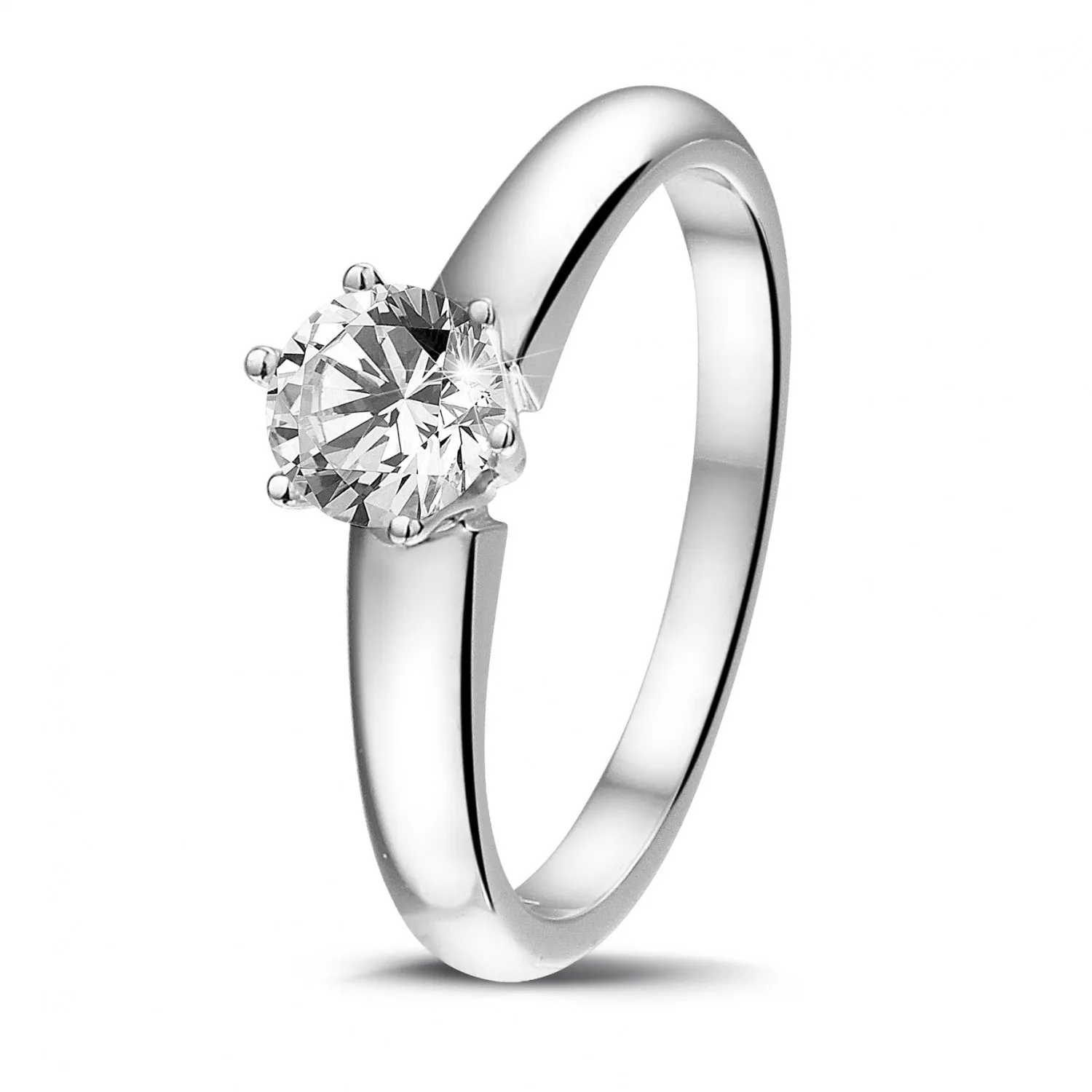 0.50 quilates anillo solitario diamante con 6 grapas en oro blanco 