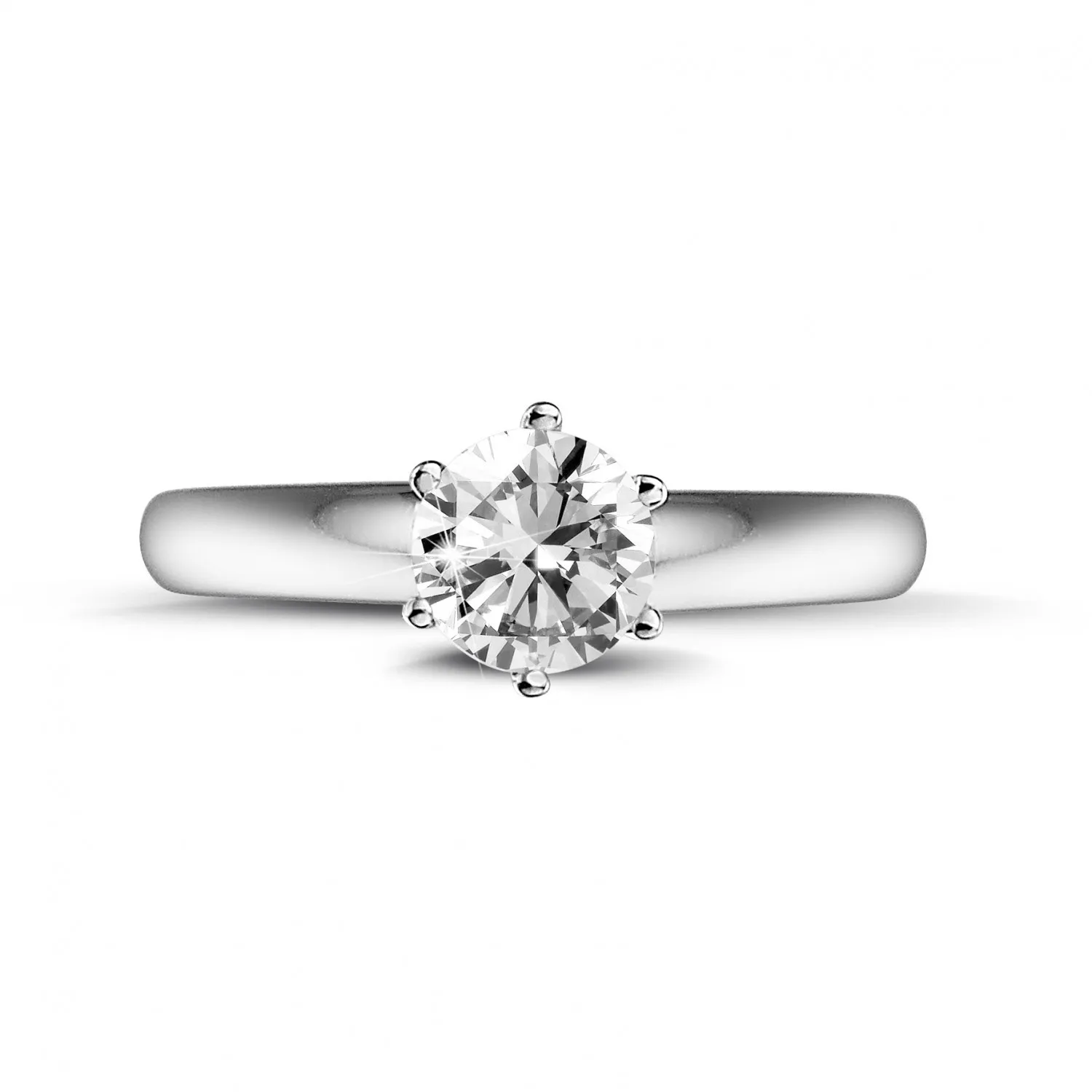 0.50 quilates anillo solitario diamante con 6 grapas en oro blanco 