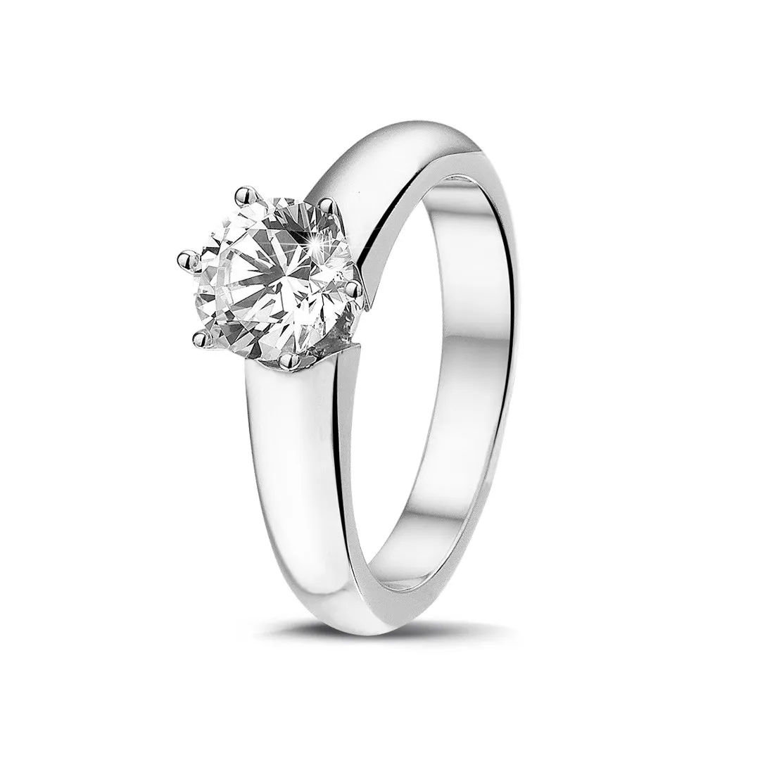 1.00 quilates anillo solitario diamante con 6 grapas en oro blanco 