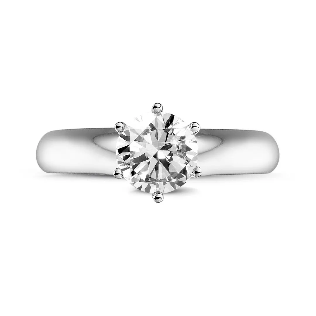 1.00 quilates anillo solitario diamante con 6 grapas en oro blanco 