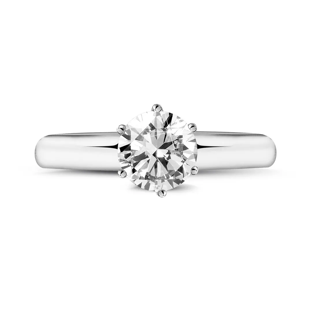 1.50 quilates anillo solitario diamante con 6 grapas en oro blanco 