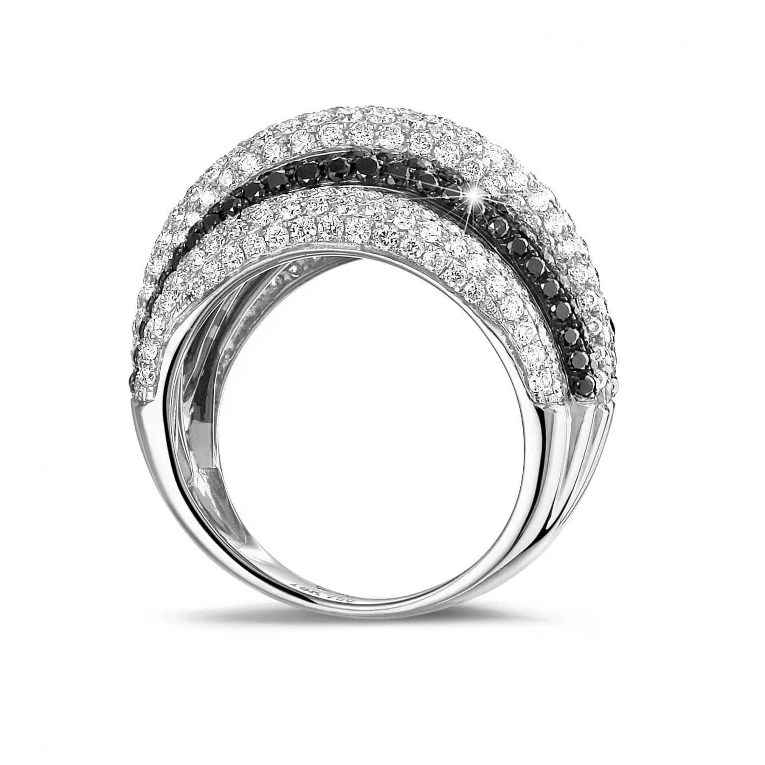 4.30 quilates anillo en oro blanco con diamantes redondos blancos y negros 