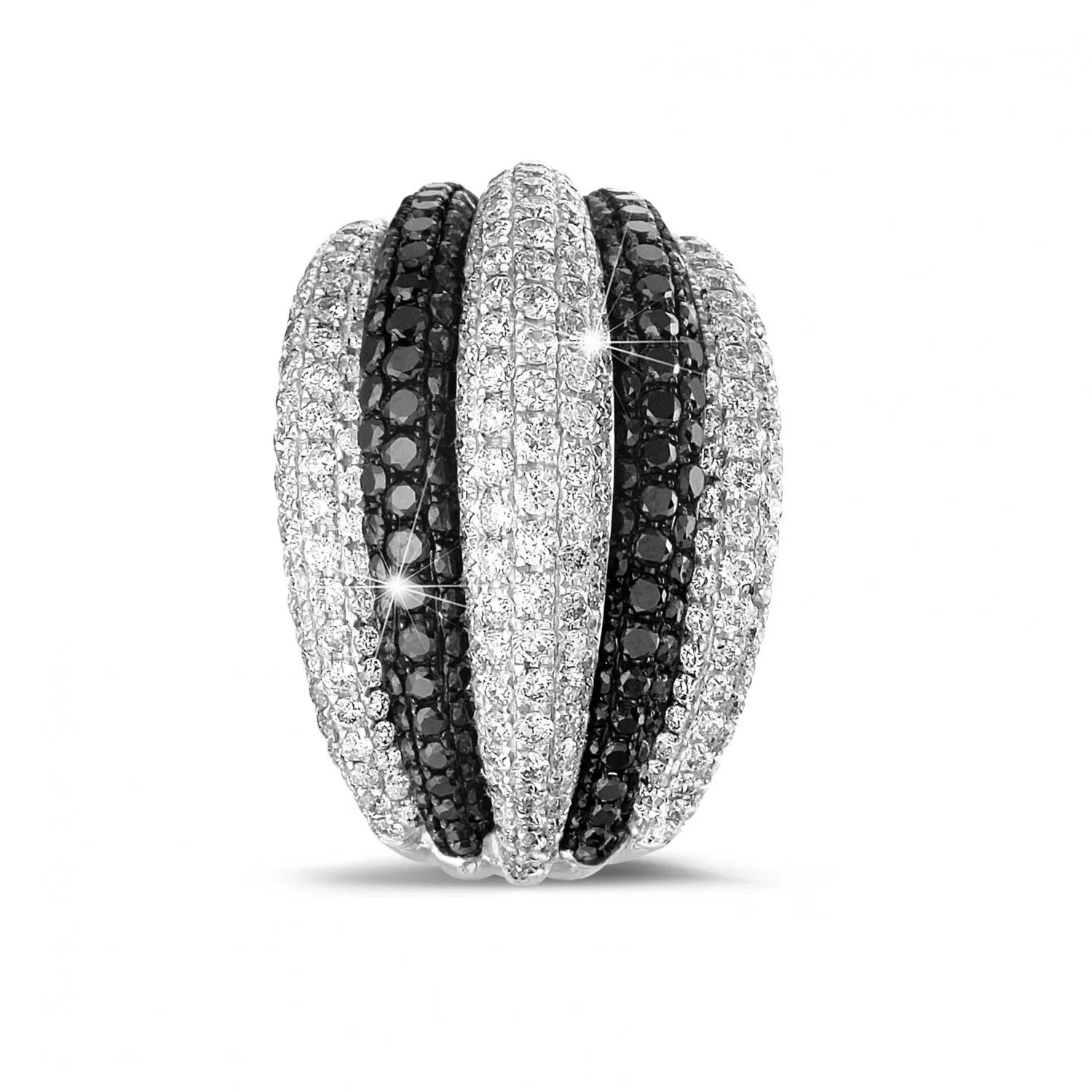 4.30 quilates anillo en oro blanco con diamantes redondos blancos y negros 
