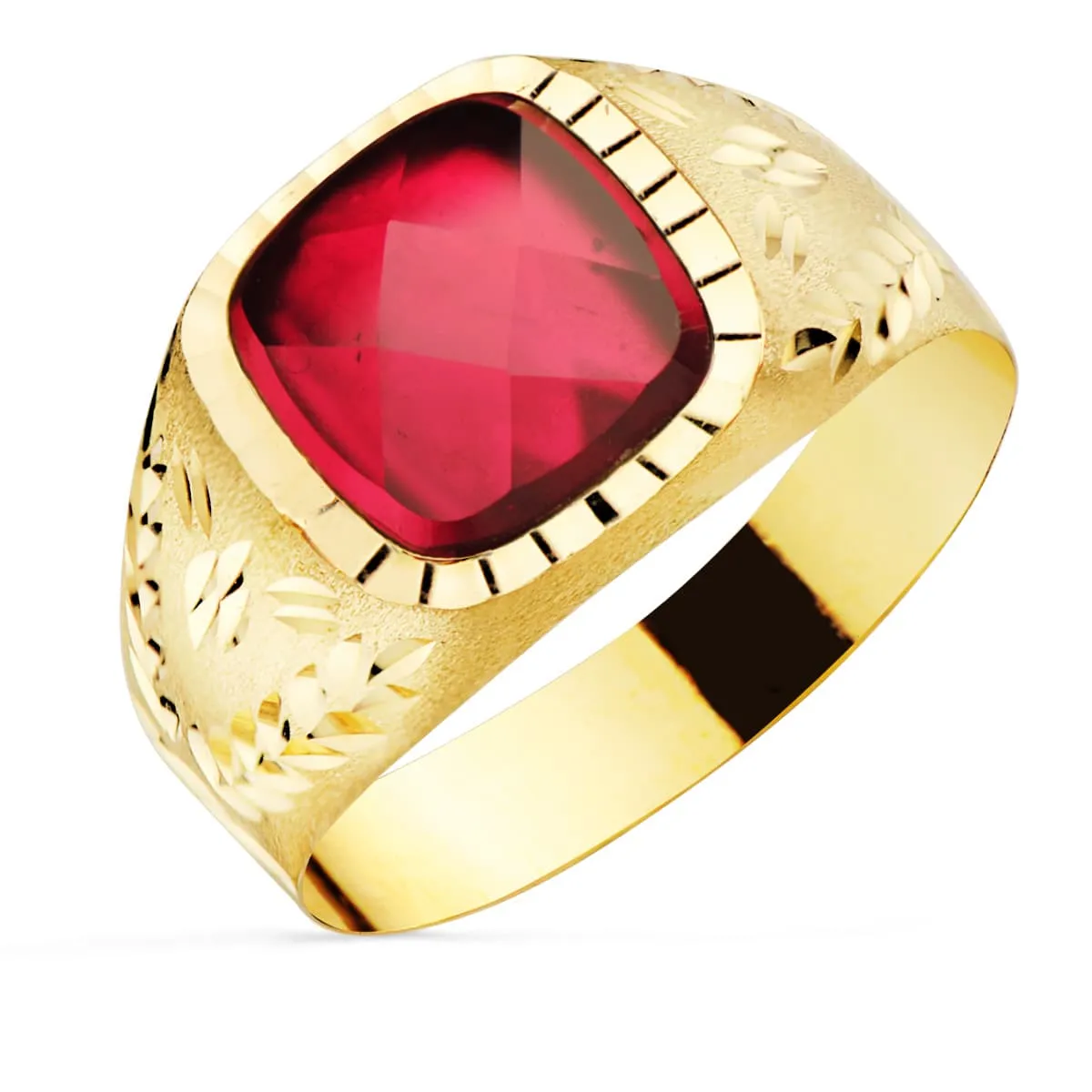 Anillo Oro 9 kt. Piedra Roja