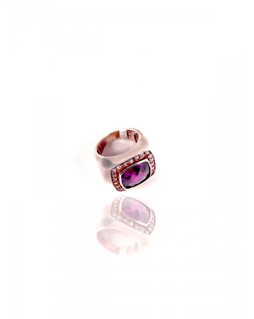ANILLO PLATA SELLO CIRCONITA MORADA