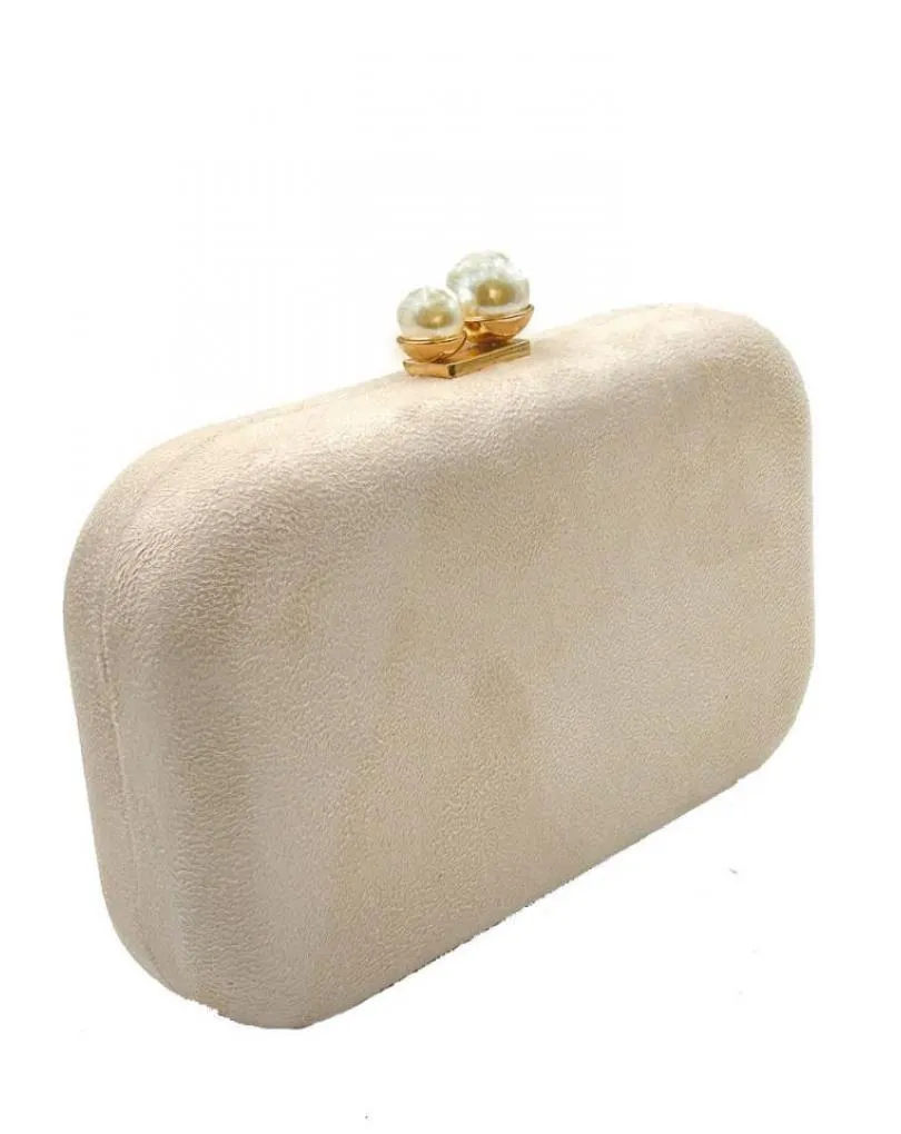 BOLSOS BEIGE DE FIESTA CON BONITO CIERRE DE DOBLE PERLA
