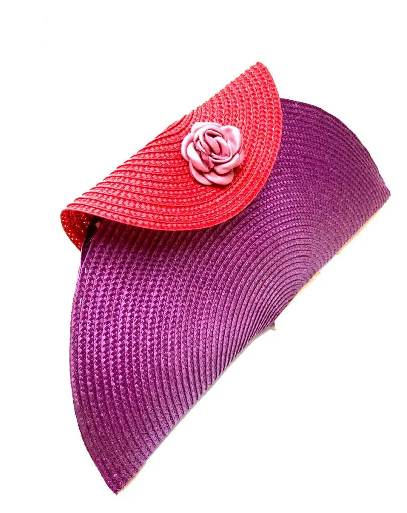 BOLSOS DE FIESTA RAFIA EN MORADO Y ROJO DISEÑO DE CAPOTE