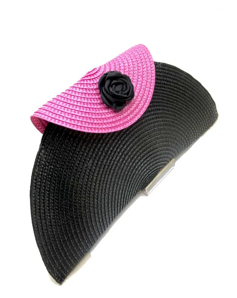 BOLSOS DE FIESTA RAFIA EN NEGRO Y FUCSIA CON DISEÑO CAPOTE