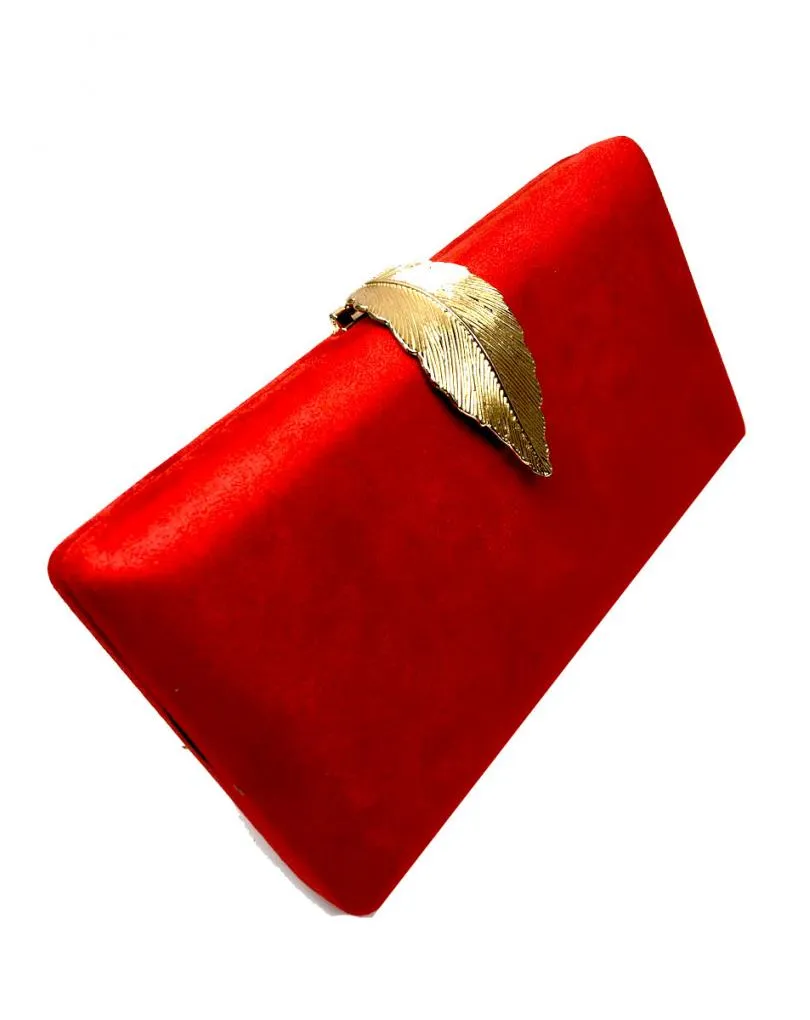BOLSOS DE FIESTA ROJO CORAL CON PRECIOSO CIERRE DE HOJA