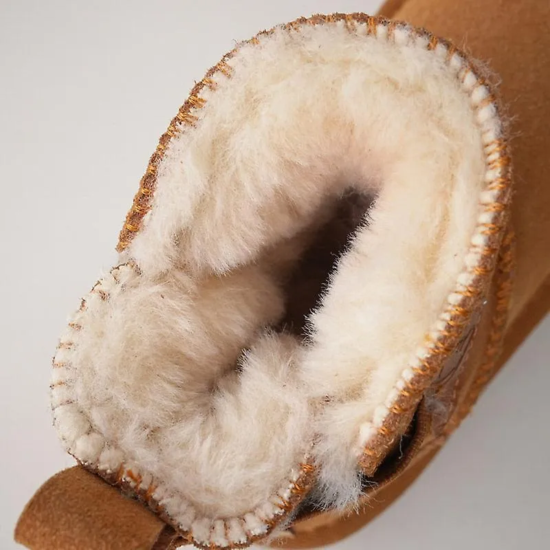 Botas de nieve para niños Capa de cabeza de niña Botas de cuero esmerilado Botas de invierno de felpa cálida para niños Talla 21