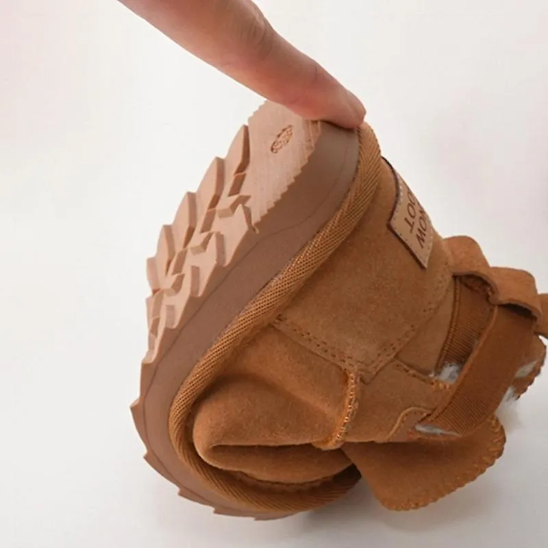 Botas de nieve para niños Capa de cabeza de niña Botas de cuero esmerilado Botas de invierno de felpa cálida para niños Talla 21