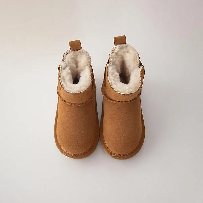 Botas de nieve para niños Capa de cabeza de niña Botas de cuero esmerilado Botas de invierno de felpa cálida para niños Talla 21