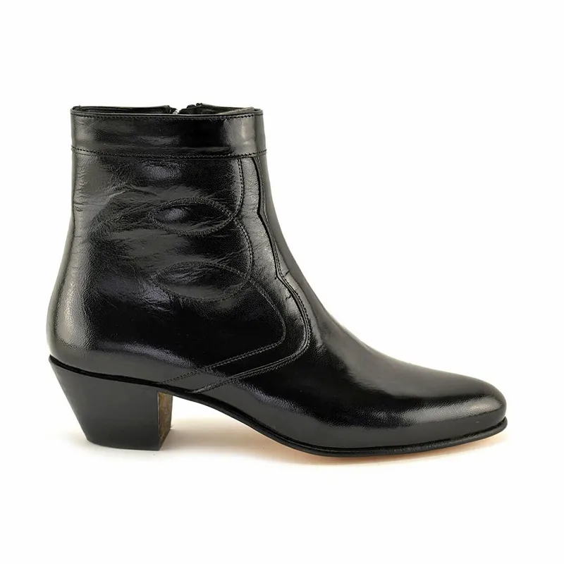 Botines Hombre Piel Tacón Cubano Suela de Cuero Forro de piel 508 Negro, de Latino