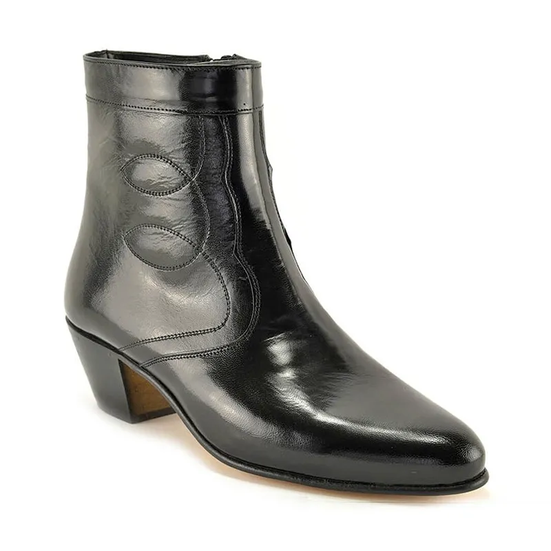Botines Hombre Piel Tacón Cubano Suela de Cuero Forro de piel 508 Negro, de Latino