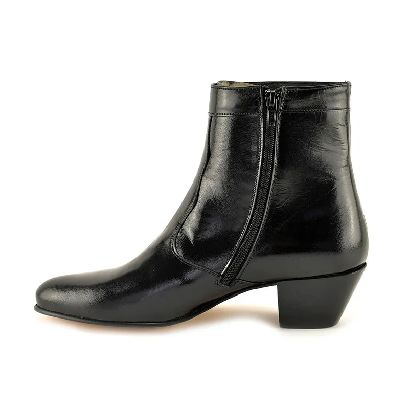 Botines Hombre Piel Tacón Cubano Suela de Cuero Forro de piel 508 Negro, de Latino