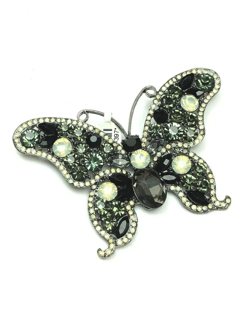 BROCHES DE PEDRERIA EN BLANCO & NEGRO CON BONITA MARIPOSA