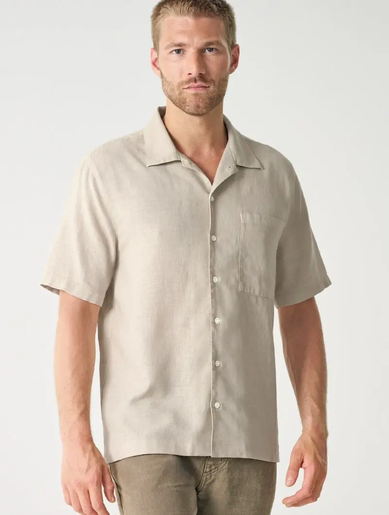 Camisa cuello italiano de hombre de cáñamo y algodón orgánico
