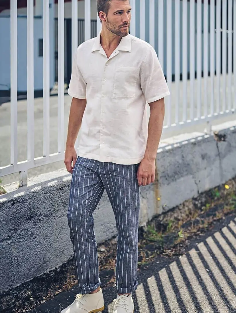Camisa cuello italiano de hombre de cáñamo y algodón orgánico