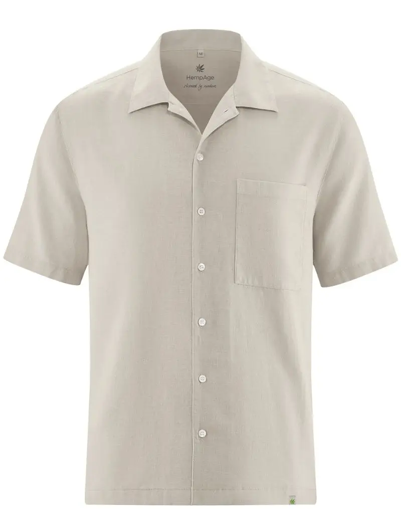Camisa cuello italiano de hombre de cáñamo y algodón orgánico