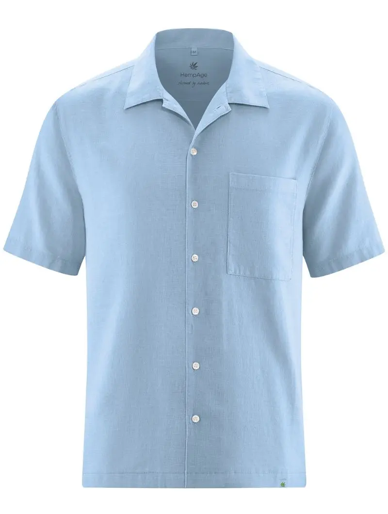 Camisa cuello italiano de hombre de cáñamo y algodón orgánico