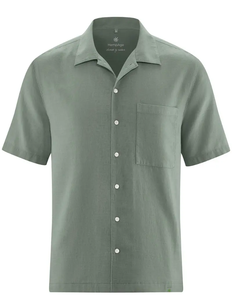 Camisa cuello italiano de hombre de cáñamo y algodón orgánico