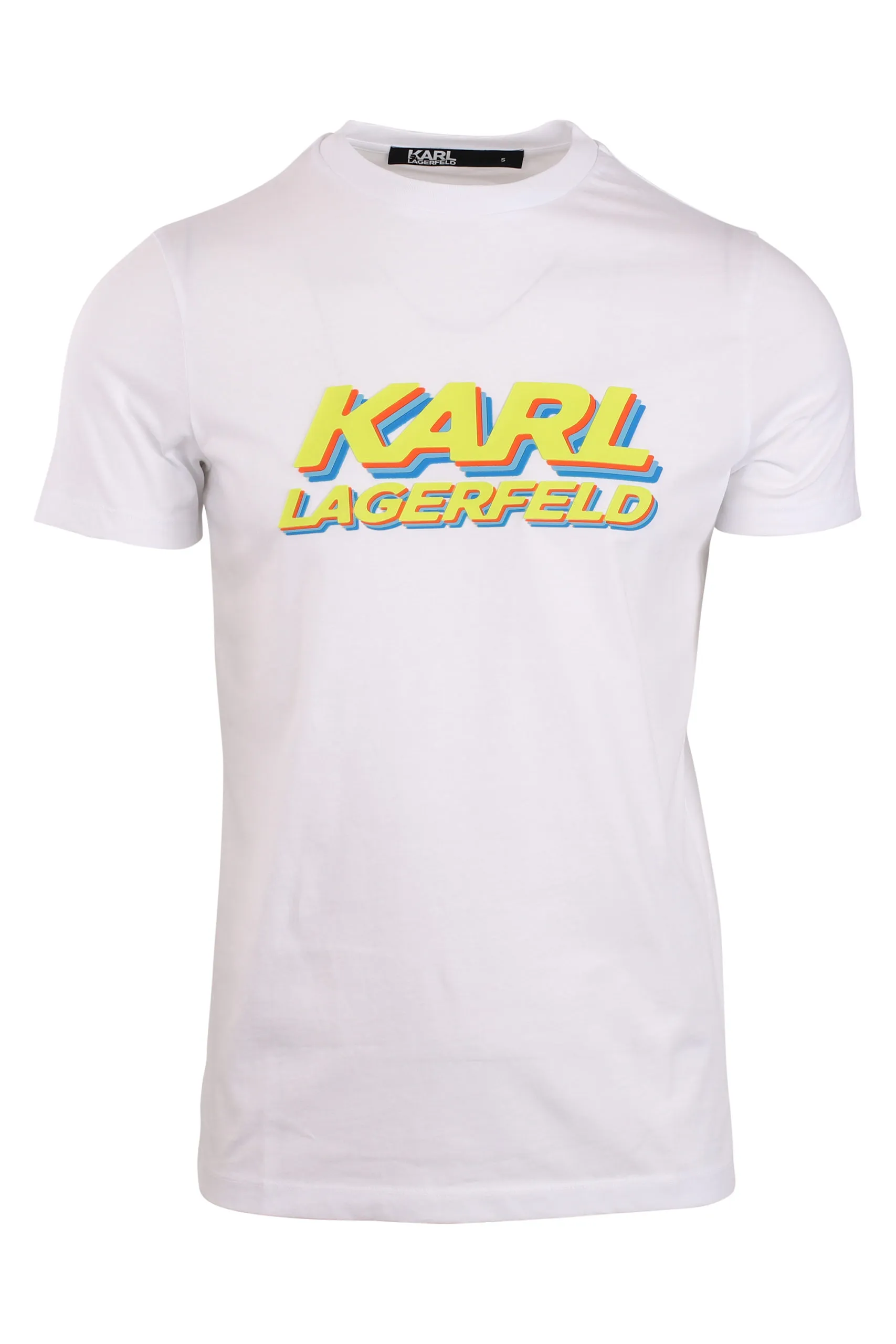 Camiseta blanca con logo amarillo 3D