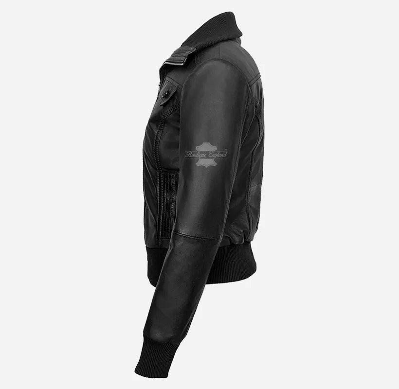 Celestial Ladies Bomber Leather Jacket Slim Fit Leather Jacket