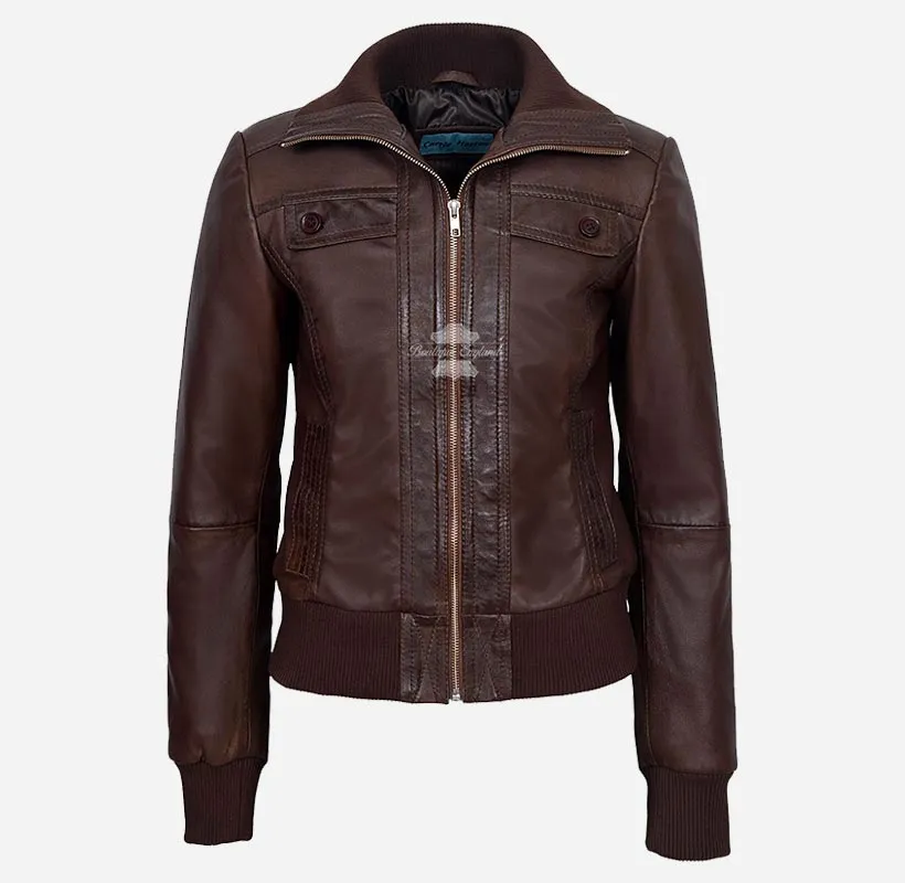 Celestial Ladies Bomber Leather Jacket Slim Fit Leather Jacket