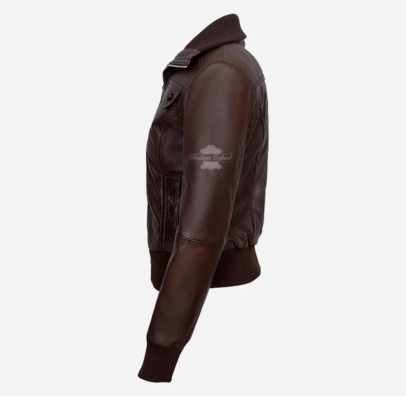 Celestial Ladies Bomber Leather Jacket Slim Fit Leather Jacket