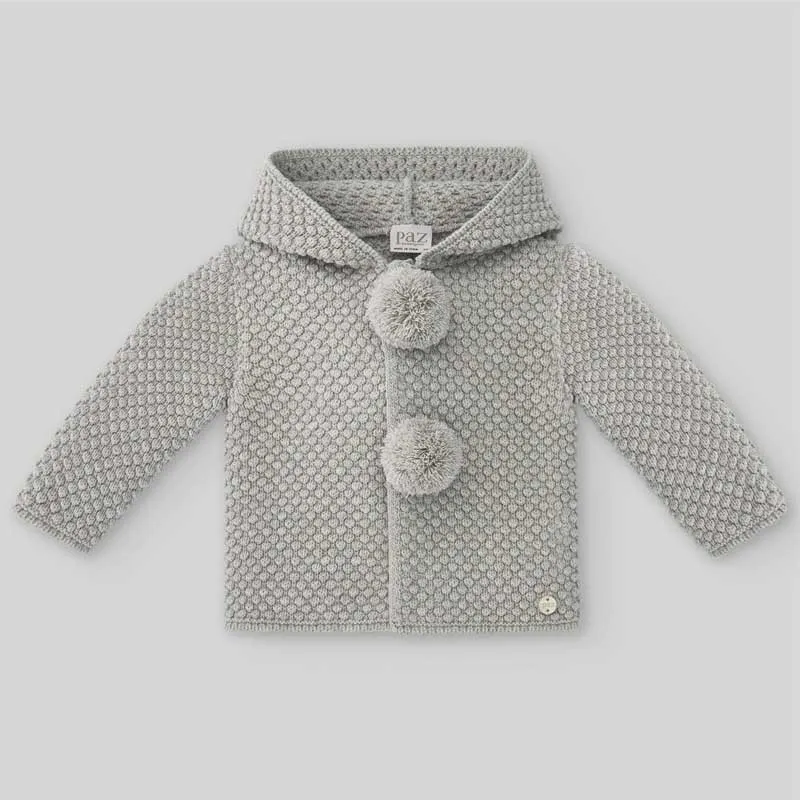 Chaquetón punto bebé gris perla de Paz Rodriguez