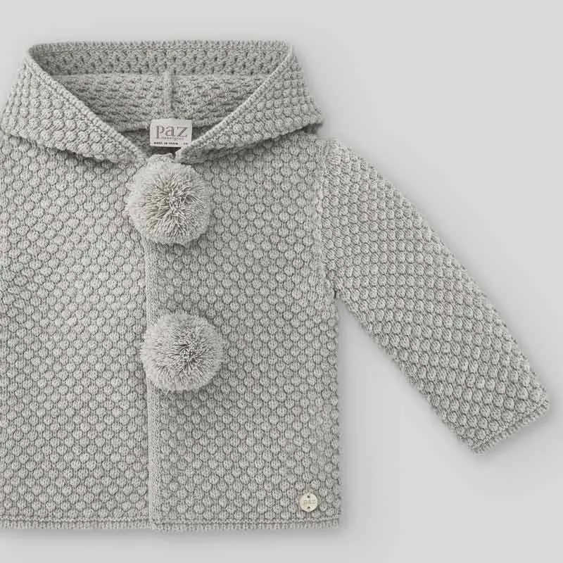 Chaquetón punto bebé gris perla de Paz Rodriguez