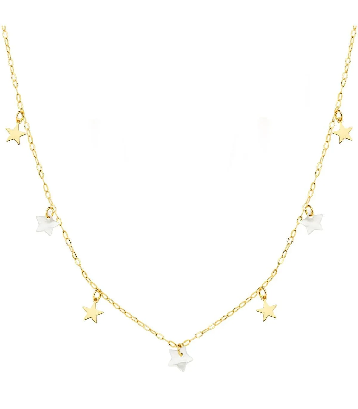 Collar Mujer Estrellitas Nácar Oro Amarillo 18K 40 cm