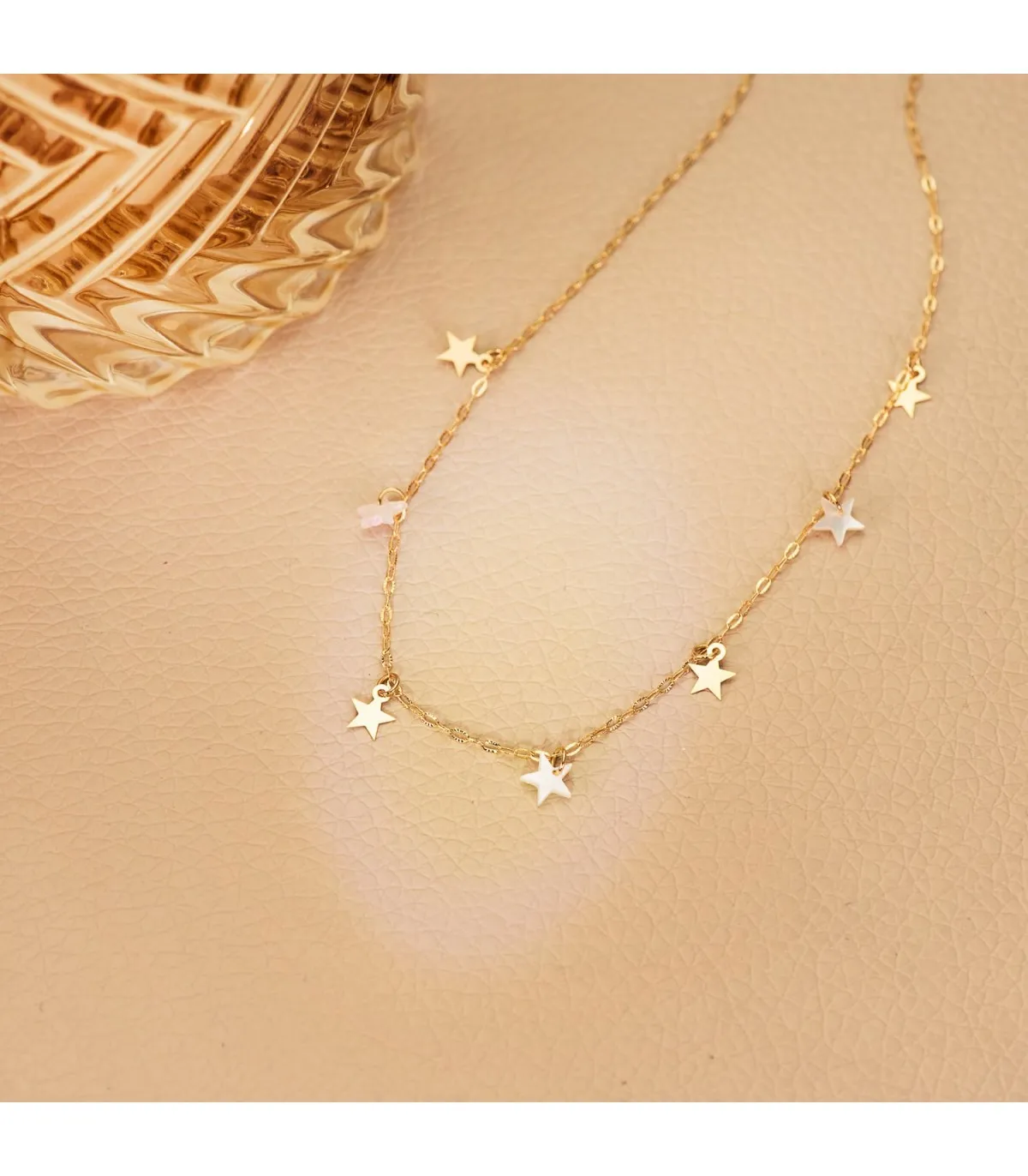 Collar Mujer Estrellitas Nácar Oro Amarillo 18K 40 cm