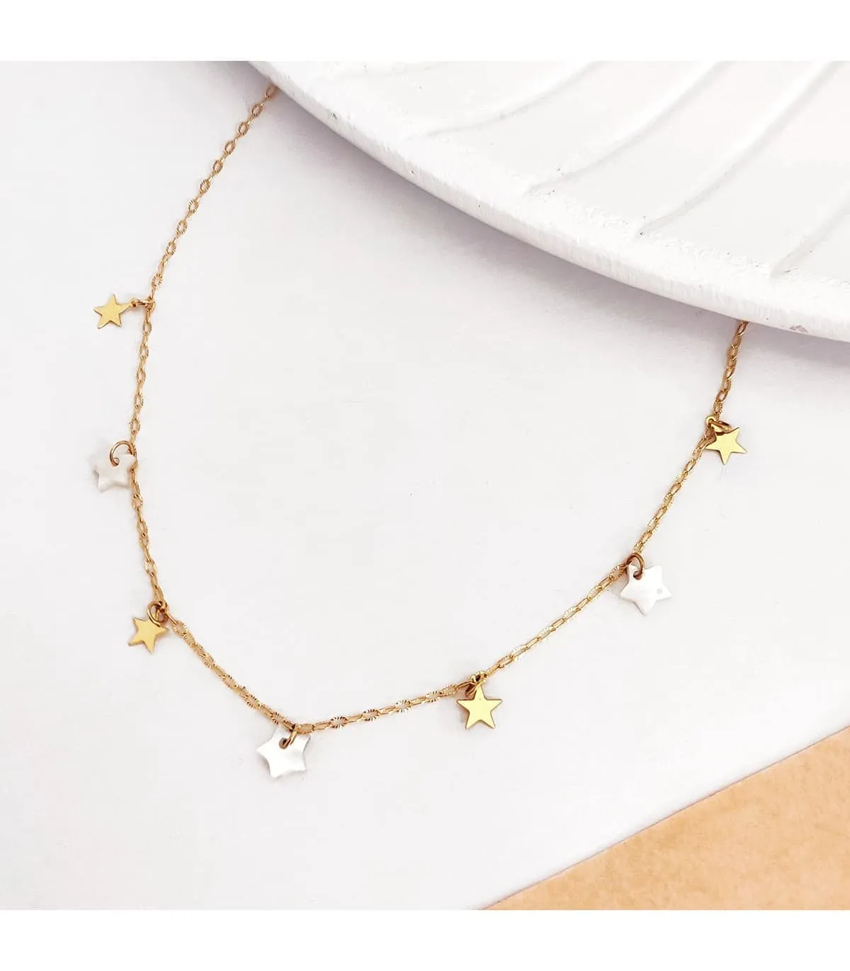 Collar Mujer Estrellitas Nácar Oro Amarillo 18K 40 cm