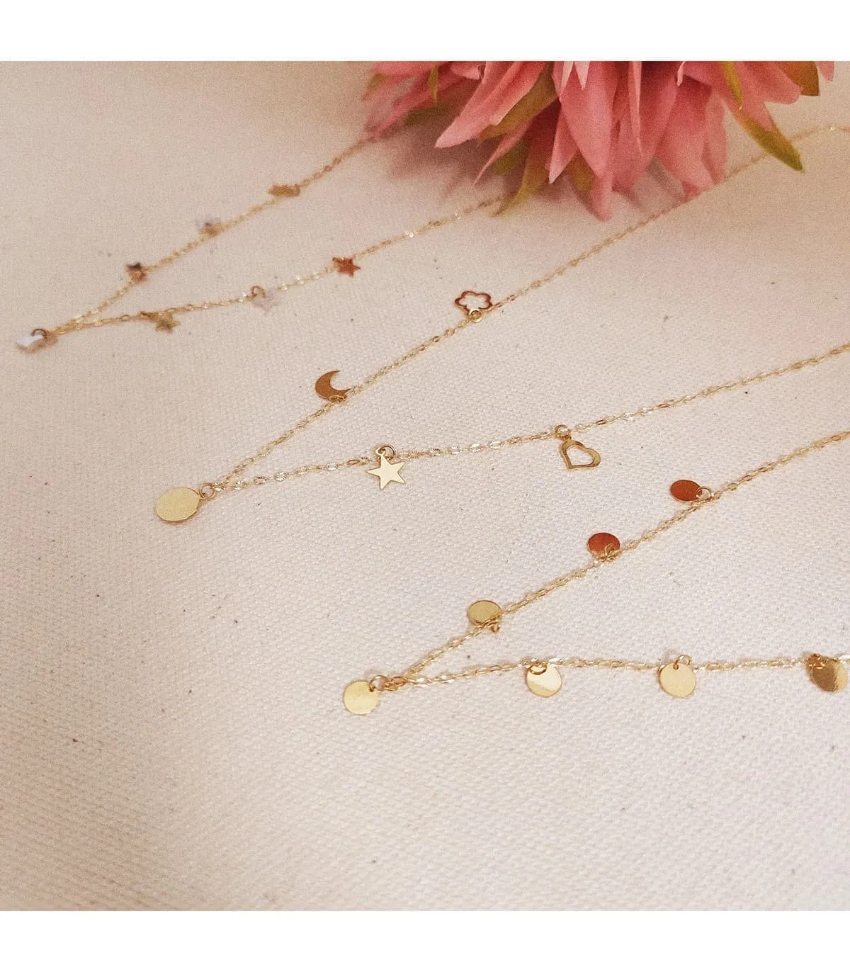 Collar Mujer Estrellitas Nácar Oro Amarillo 18K 40 cm