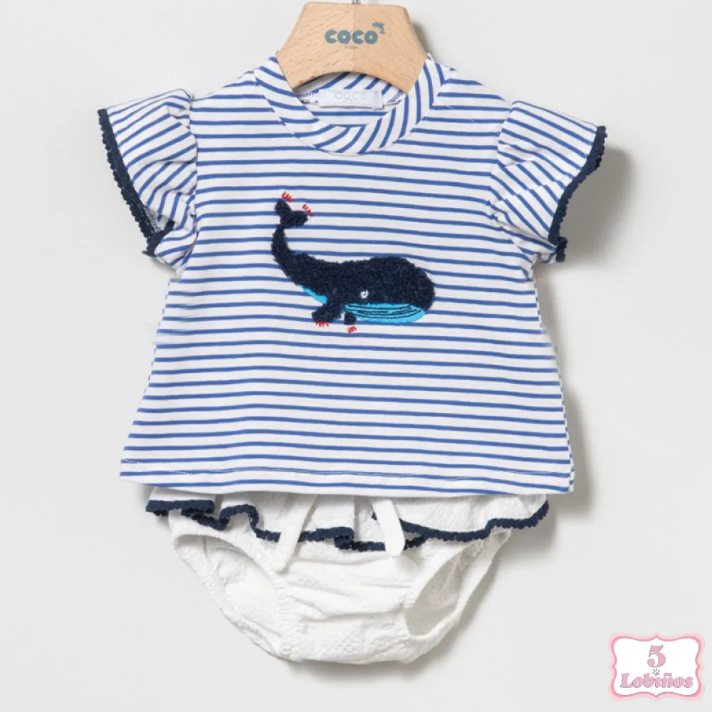 CONJUNTO BEBÉ NIÑA RAYAS AZUL Coco Acqua