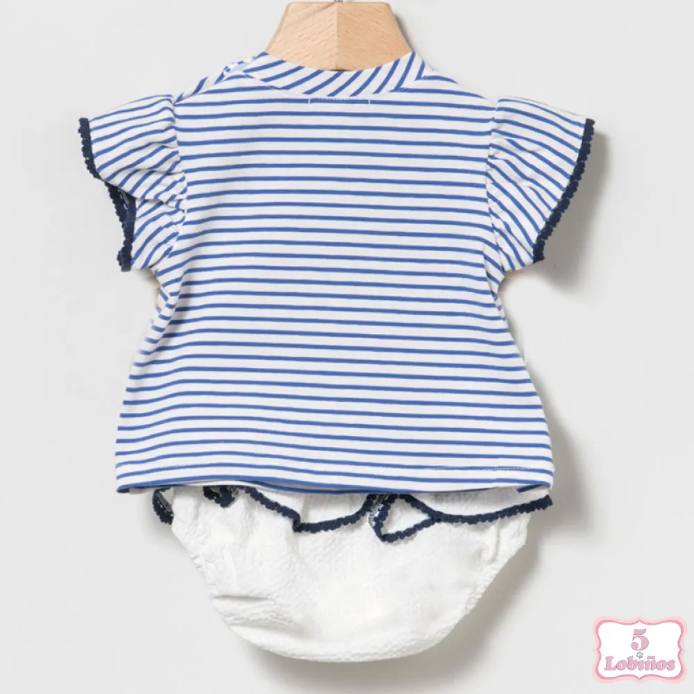 CONJUNTO BEBÉ NIÑA RAYAS AZUL Coco Acqua