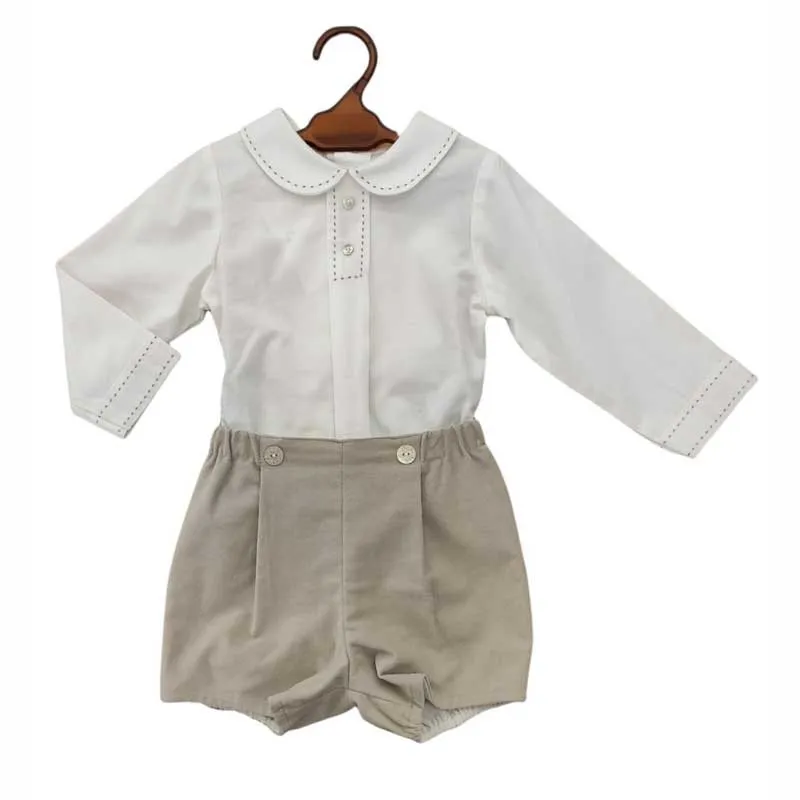 Conjunto bebé ceremonia Paz Rodriguez de blusa y bombachito avellana