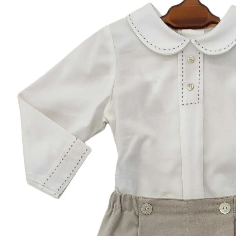 Conjunto bebé ceremonia Paz Rodriguez de blusa y bombachito avellana