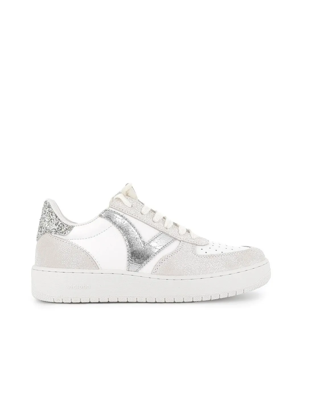 Deportiva piel y serraje detalle glitter y metalizado para mujer blanco VICTORIA