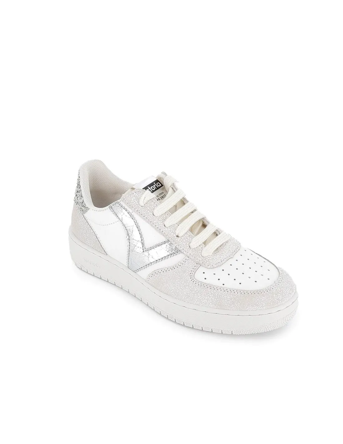 Deportiva piel y serraje detalle glitter y metalizado para mujer blanco VICTORIA