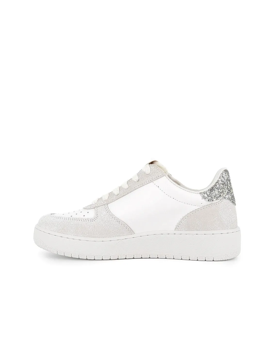 Deportiva piel y serraje detalle glitter y metalizado para mujer blanco VICTORIA
