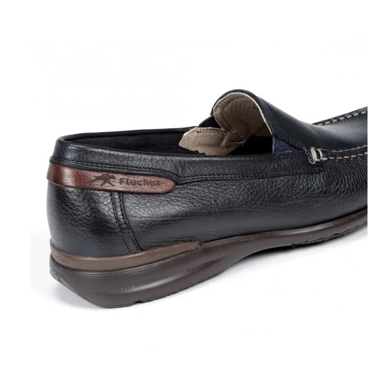 FLUCHOS Orion 8682 marino y cuero. Mocasín liso piel Hombre