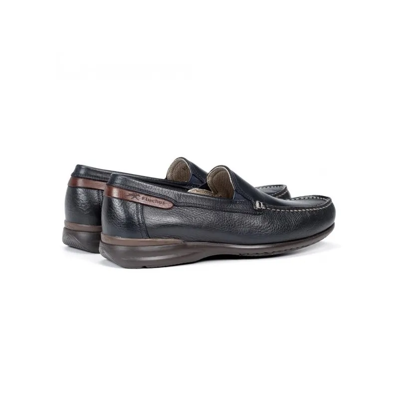 FLUCHOS Orion 8682 marino y cuero. Mocasín liso piel Hombre