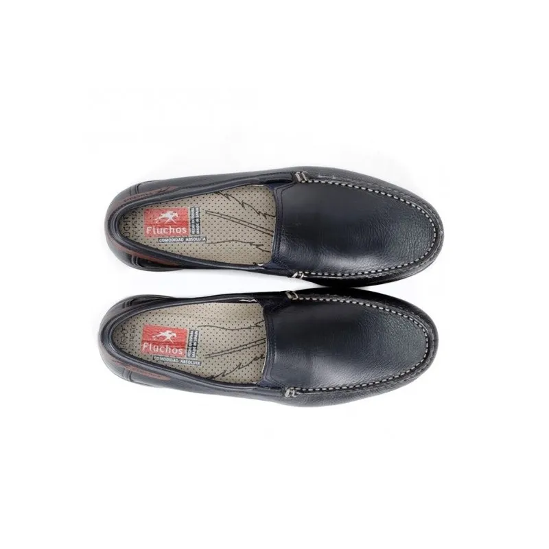 FLUCHOS Orion 8682 marino y cuero. Mocasín liso piel Hombre