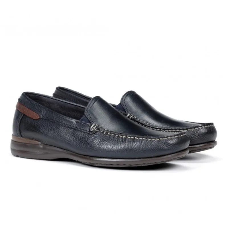 FLUCHOS Orion 8682 marino y cuero. Mocasín liso piel Hombre