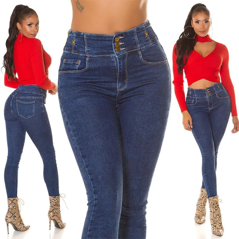 Jeans azul oscuro con cintura alta