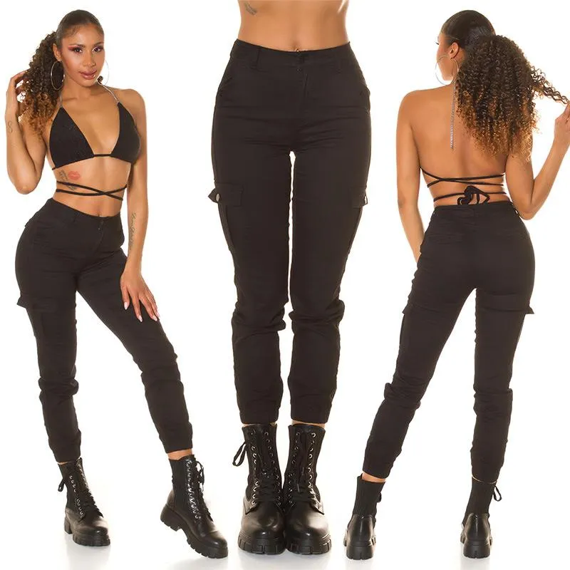 Jeans estilo cargo de cintura alta negro