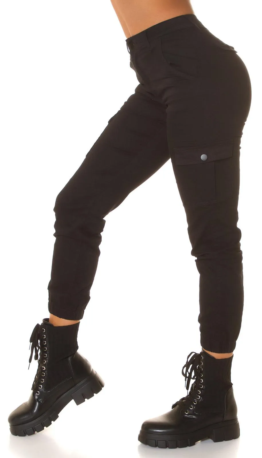 Jeans estilo cargo de cintura alta negro