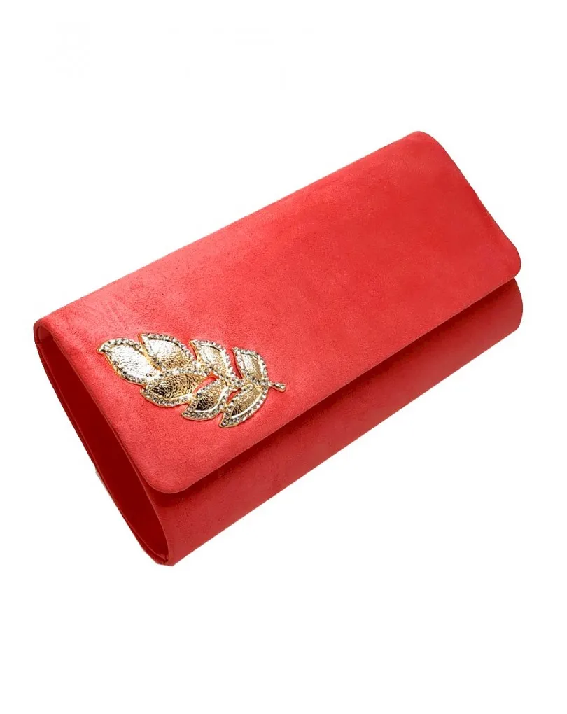 ORIGINALES BOLSOS DE FIESTA CORAL CON DETALLE DE HOJA